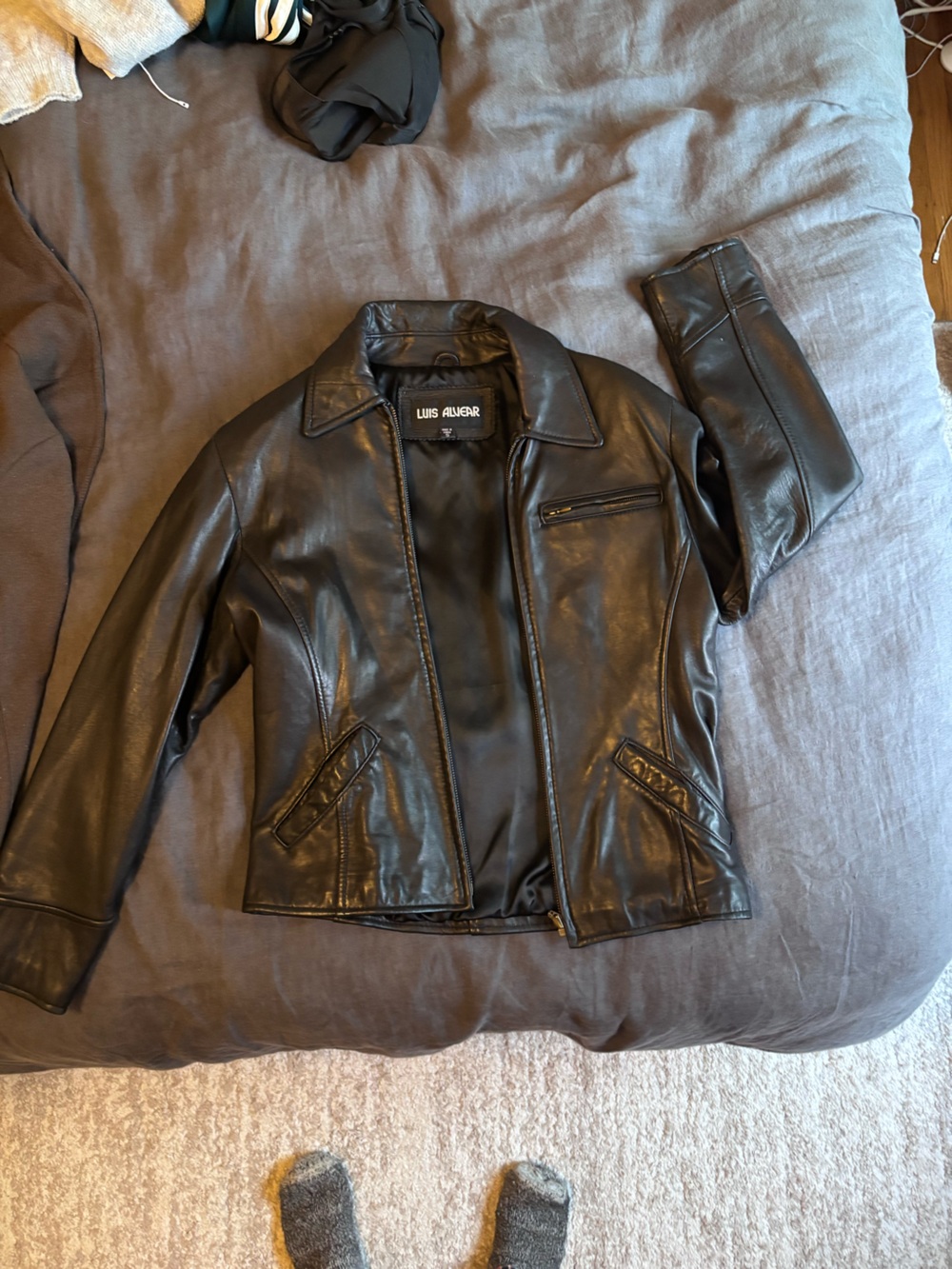 Luis Alvear Women's Black Leather Full Zip Collared Jacket Size S